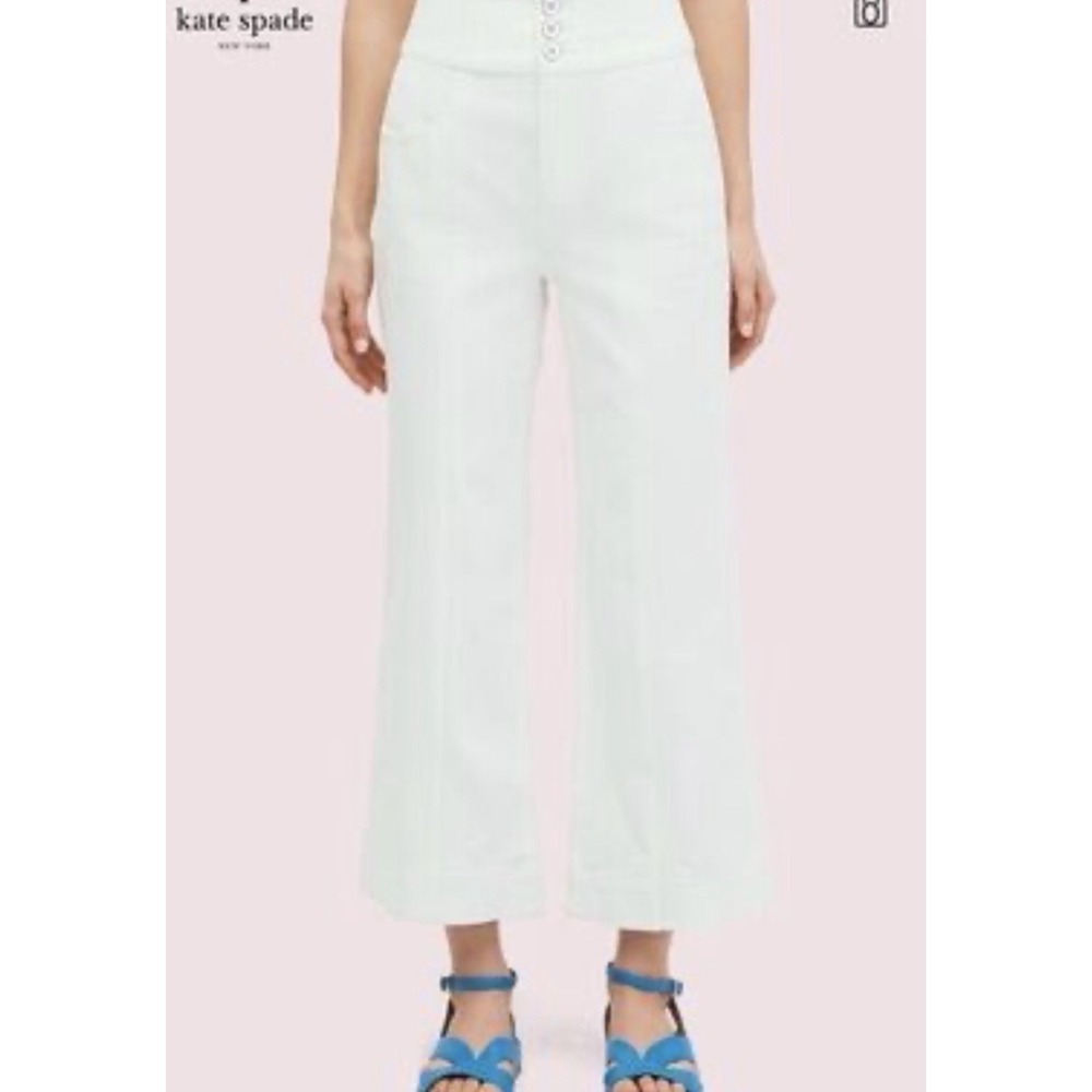 Kate Spade Flare Wide‎ White Jeans Cropped Size 31 Pant High Waisted